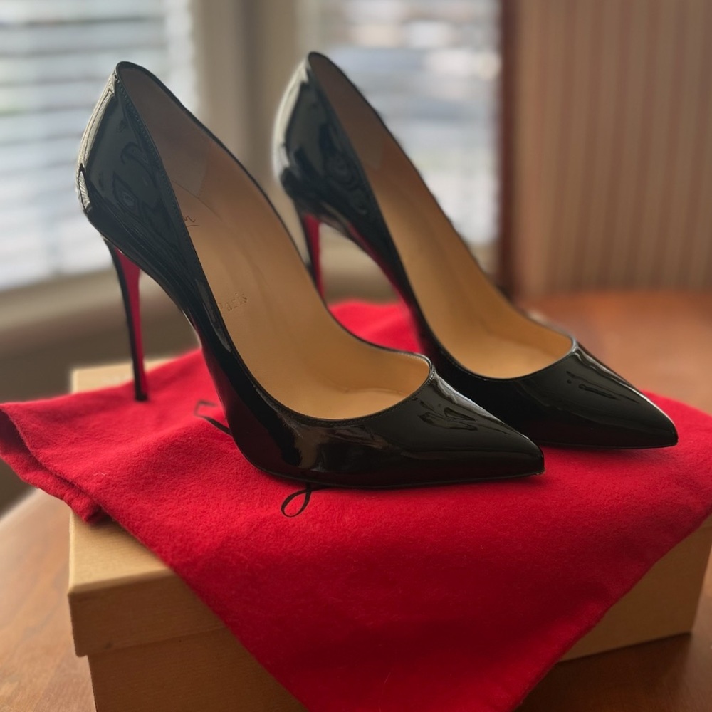 Christian Louboutin PIGALLE FOLLIES 100 Patent Leather Heels Pumps Shoes Black